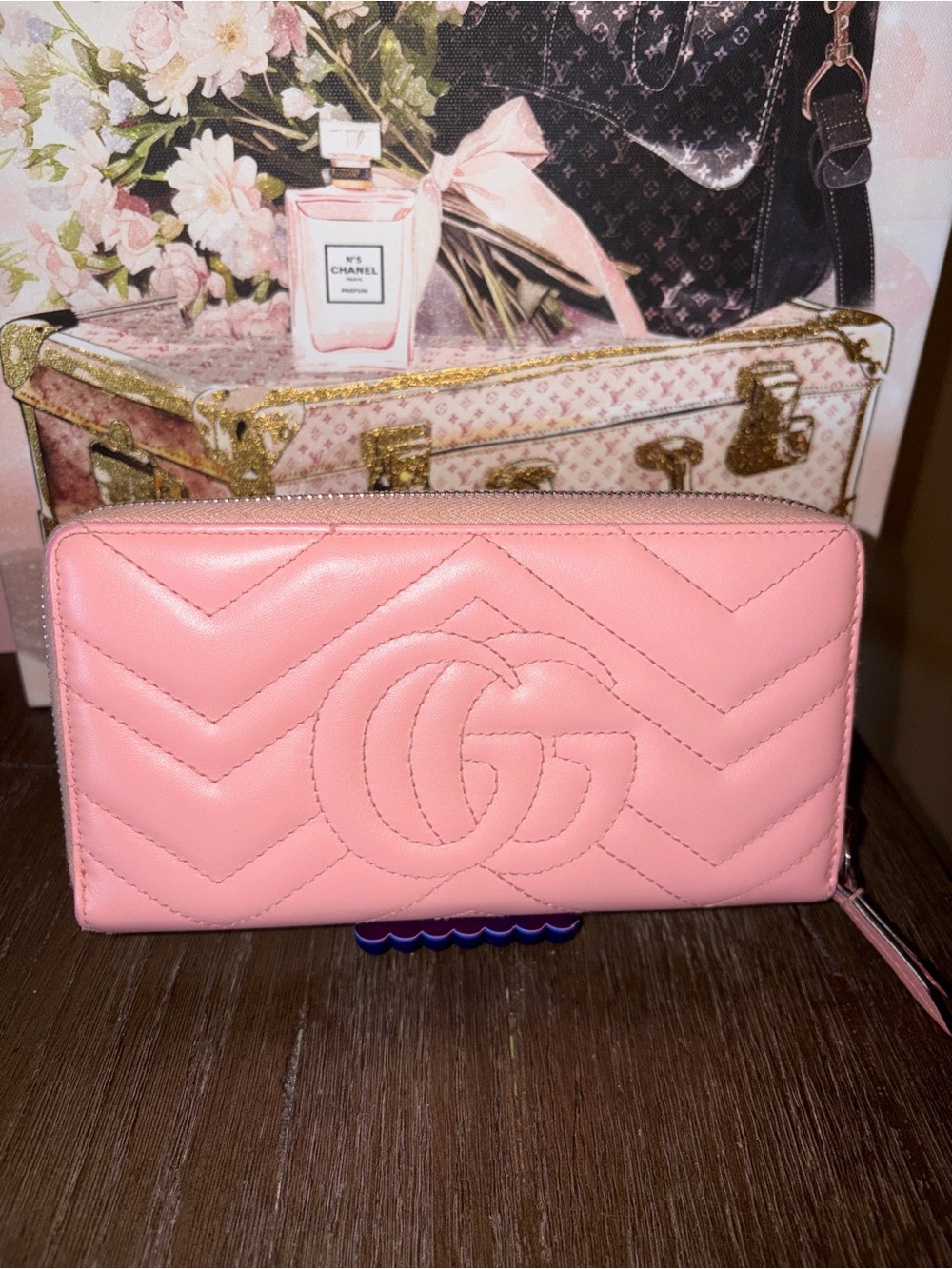 Gucci Pink GG Matelasse Marmont Zip Around Wallet Leather With Silver Accent - Picture 8 of 9